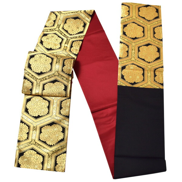 楽天市場】振袖 帯「ゴールド×黒 菊入亀甲」日本製 未仕立て 六通柄