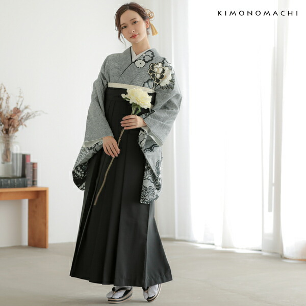 楽天市場】(卒業式駆け込みSALE3/19迄)二尺袖着物 単品「黒緑 菊牡丹に