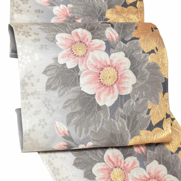 楽天市場】振袖 帯「グレー 花」日本製 西陣織 西陣織証紙番号 No.329