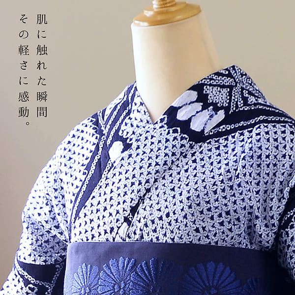 楽天市場】お仕立て上がり絞り浴衣単品「チャーミング花火 紺」有松