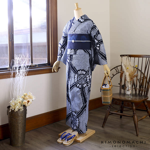 楽天市場】お仕立て上がり絞り浴衣単品「チャーミング花火 紺」有松