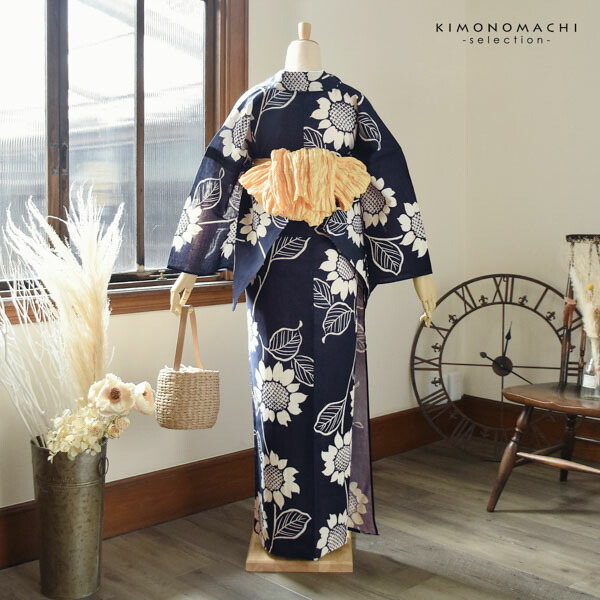 楽天市場】浴衣 レディース 女性浴衣単品 「花子倶楽部：ひまわり 紺