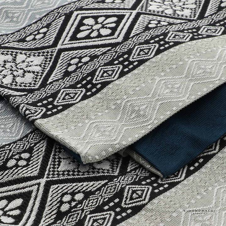 楽天市場】半幅帯 単品 帯 百華(MOMOKA)「グレー×ブラック 菱幾何学