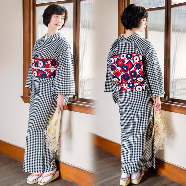 楽天市場】洗える着物 木綿着物と木綿名古屋帯の2点セット 「黒