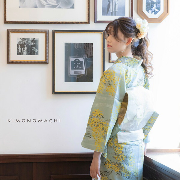 楽天市場】洗える着物 セット 「袷着物：ミモザに立涌錆青磁色＋京袋帯