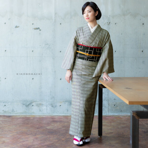 楽天市場】洗える着物 木綿着物 単品 「グレンチェック グレー