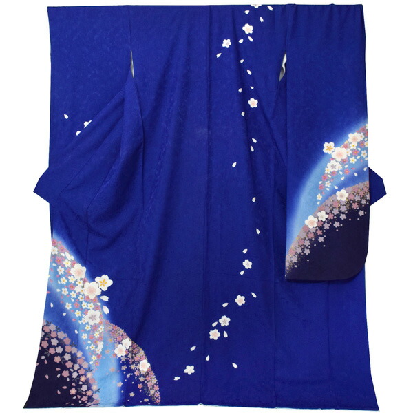 楽天市場】【中古品】仕立て上がり 正絹 振袖「瑠璃色 桜」貸衣装処分