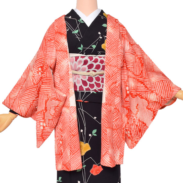 楽天市場】【Prices down3】【中古品】羽織 「オレンジ 花」 正絹 総