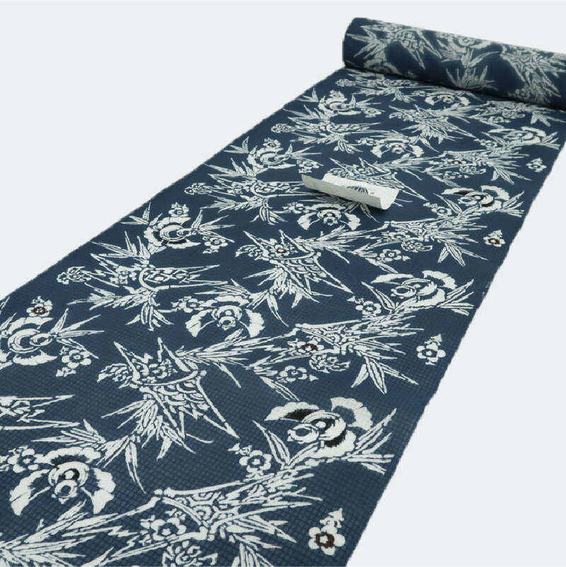 楽天市場】新品 浴衣 『竺仙』 綿紅梅 浴衣反物 竹梅にふくら雀 濃紺