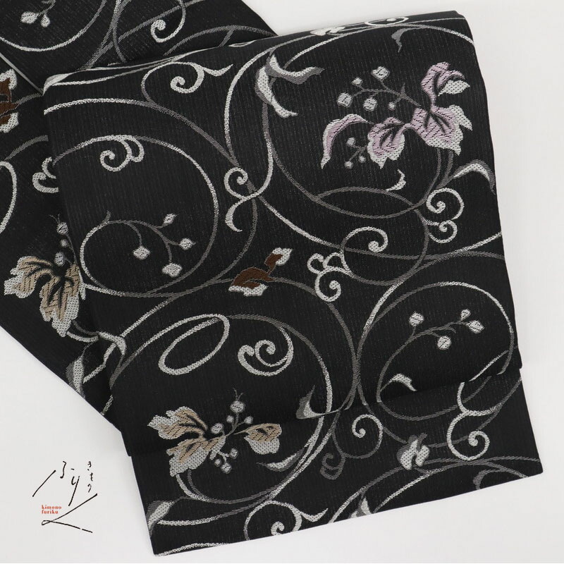 楽天市場】新品 夏帯 名古屋帯 煌びやか花唐草模様 カジュアル 黒 和装