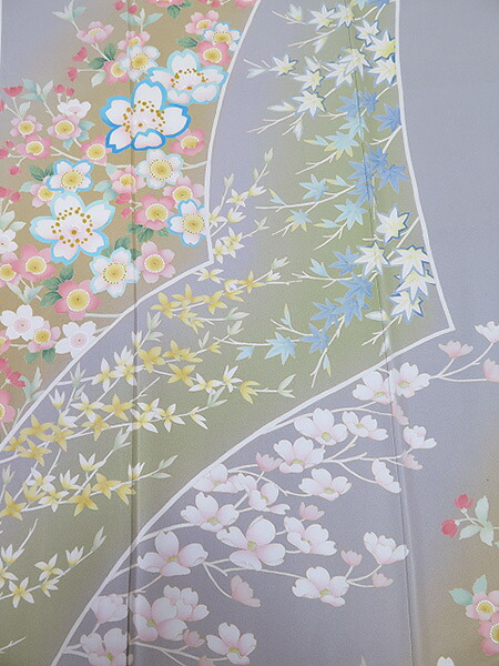 楽天市場】□誂え流れ 未使用品手書き 京友禅 訪問着グレー : きもの