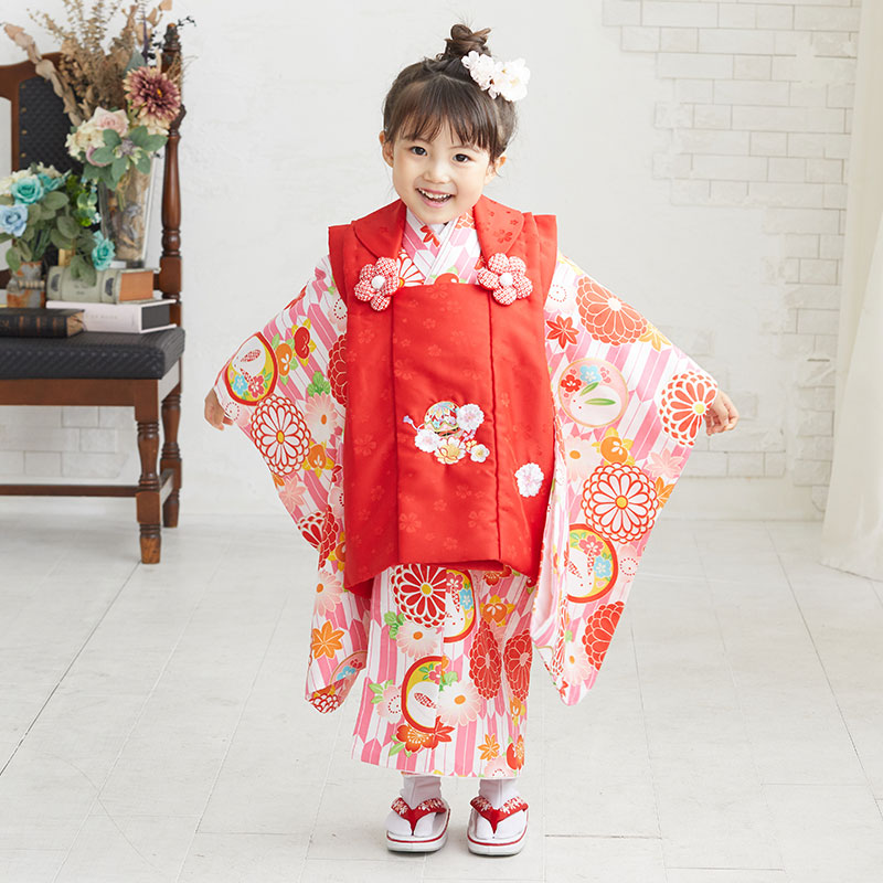 楽天市場】【レンタル】[七五三 着物 3歳 女の子] 三歳 「K048 赤×白