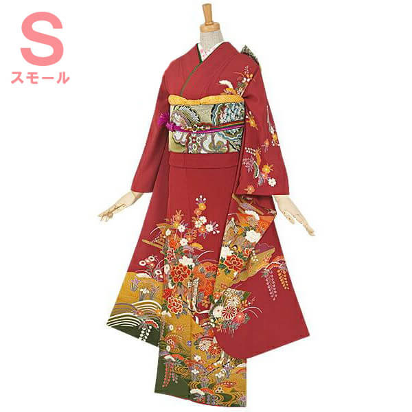 楽天市場】【成人式 振袖 レンタル】RS044 正絹 エンジ 四季文フル