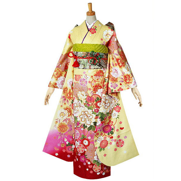 楽天市場】【成人式 振袖 レンタル】RS1548 正絹 黄色 牡丹桜ねじ梅