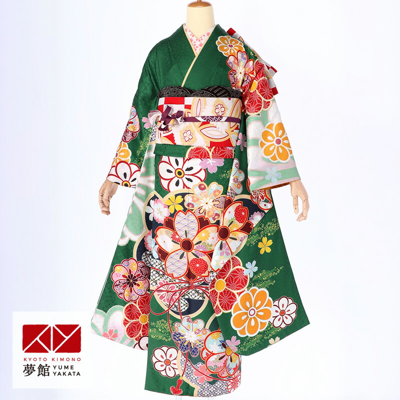 楽天市場】【振袖 レンタル】 結婚式 結納R1592緑 菊桜 振袖 レンタル