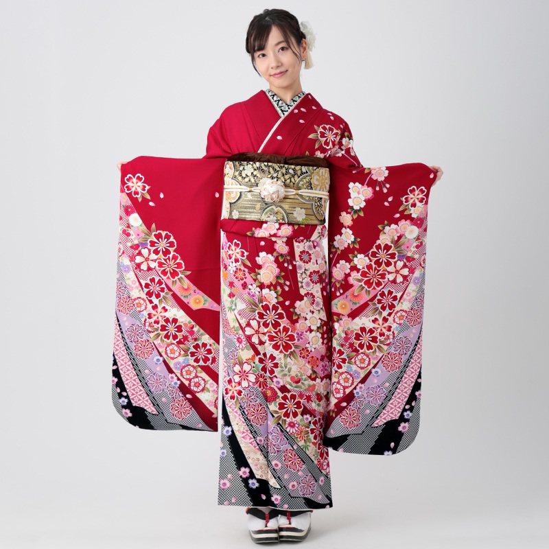 楽天市場】【成人式 振袖 レンタル】RS1656 正絹 赤 熨斗に枝垂桜フル