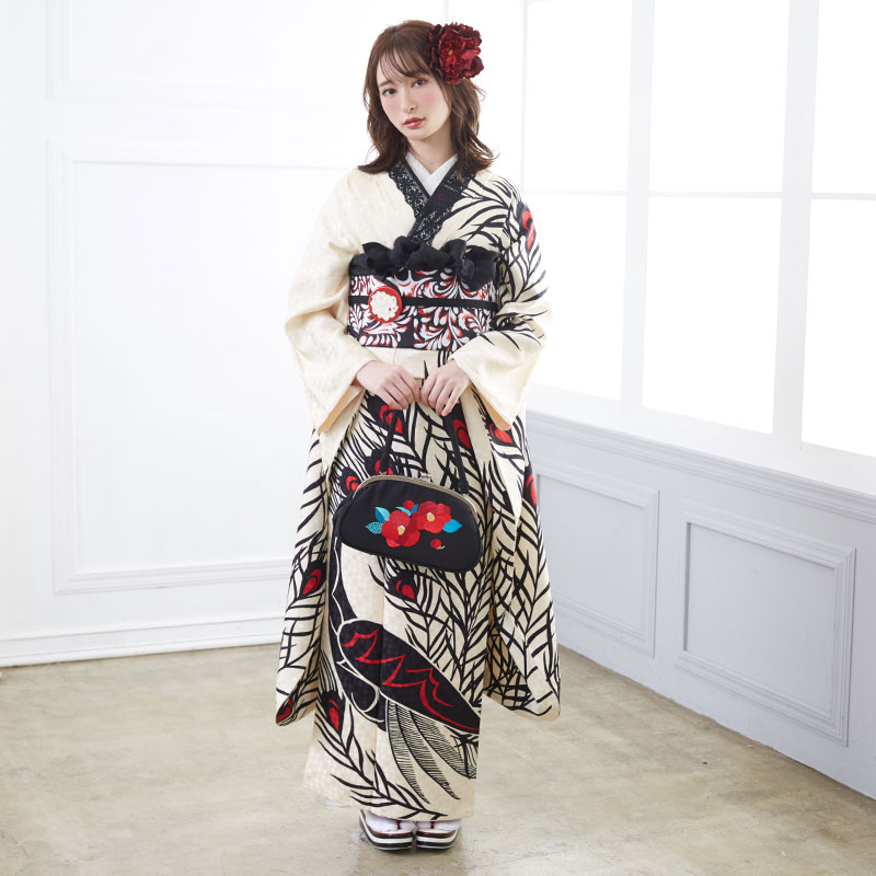楽天市場】【成人式 振袖 レンタル】RS1669 正絹 クリーム色 孔雀