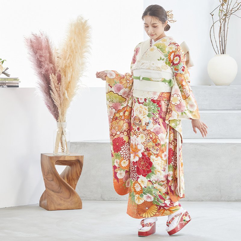 楽天市場】【成人式 振袖 レンタル】RS1673 正絹 白 雲取に花と