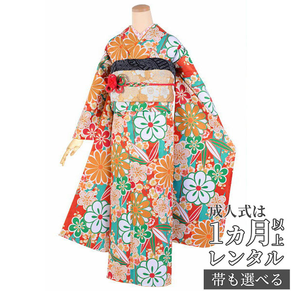 楽天市場】【成人式 振袖 レンタル】RS1614橙色 梅・菊・笹・桜フル