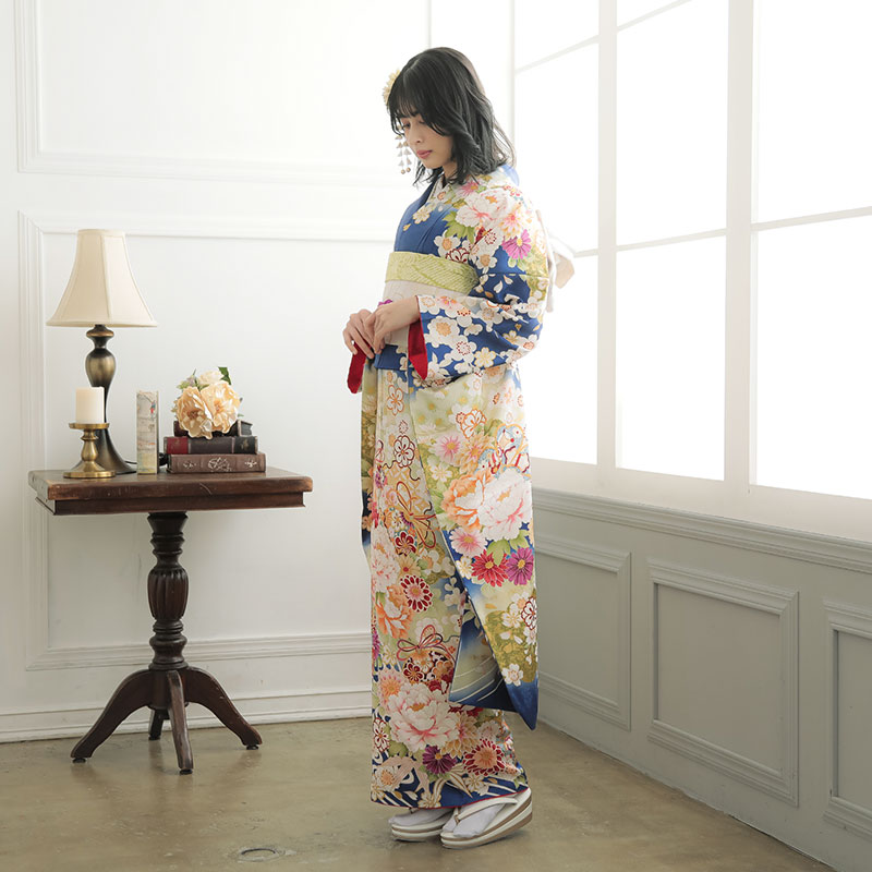 楽天市場】【成人式 振袖 レンタル】RS1618 正絹 青 枝垂桜に手毬牡丹