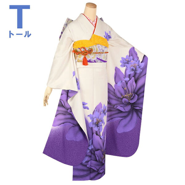 楽天市場】【成人式 振袖 レンタル】RS1747 正絹 白 紫の花（絹）フル