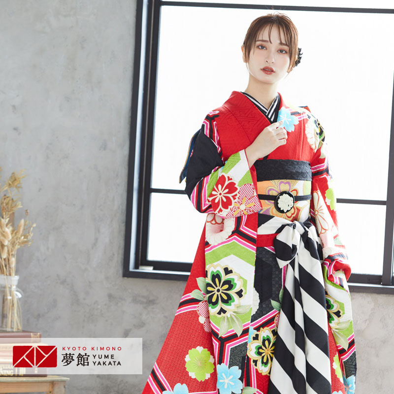 楽天市場】【成人式 振袖 レンタル】RS1773 正絹 赤 亀甲に桜梅菊フル