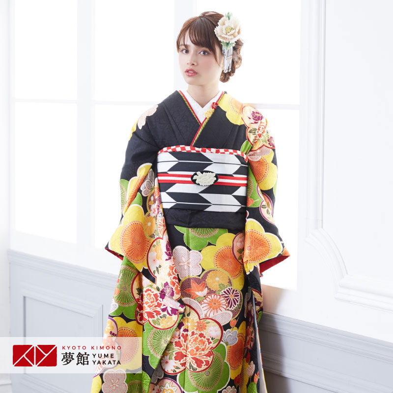 楽天市場】【成人式 振袖 レンタル】RS1731 正絹 黒 梅尽くし（絹