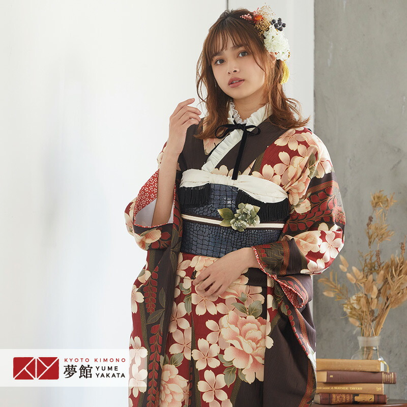 楽天市場】【成人式 振袖 レンタル】RS1850茶 桜牡丹に藤フルセット