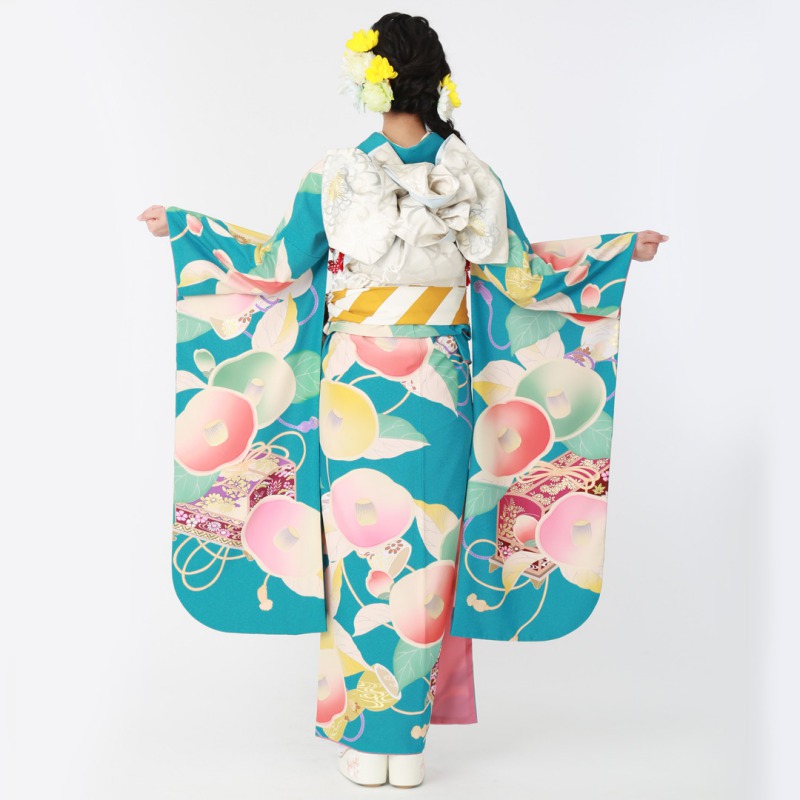 楽天市場】【振袖 レンタル】 結婚式 結納R1883ターコイズブルー 椿と