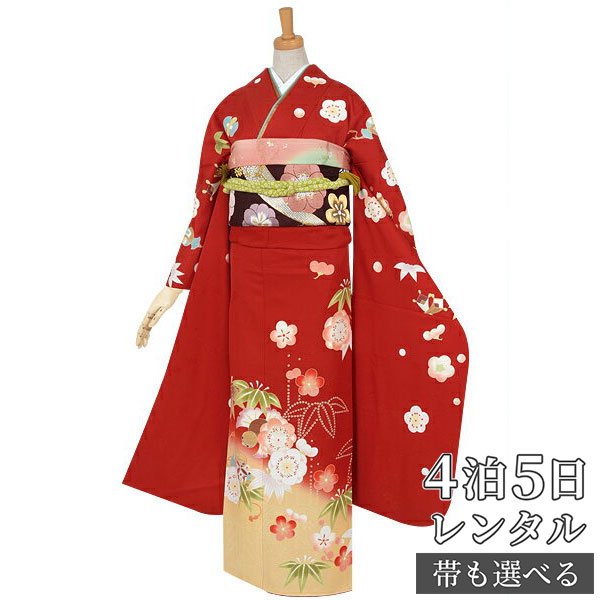 楽天市場】【振袖 レンタル】 結婚式 結納R1889 正絹 赤 梅散らし宝