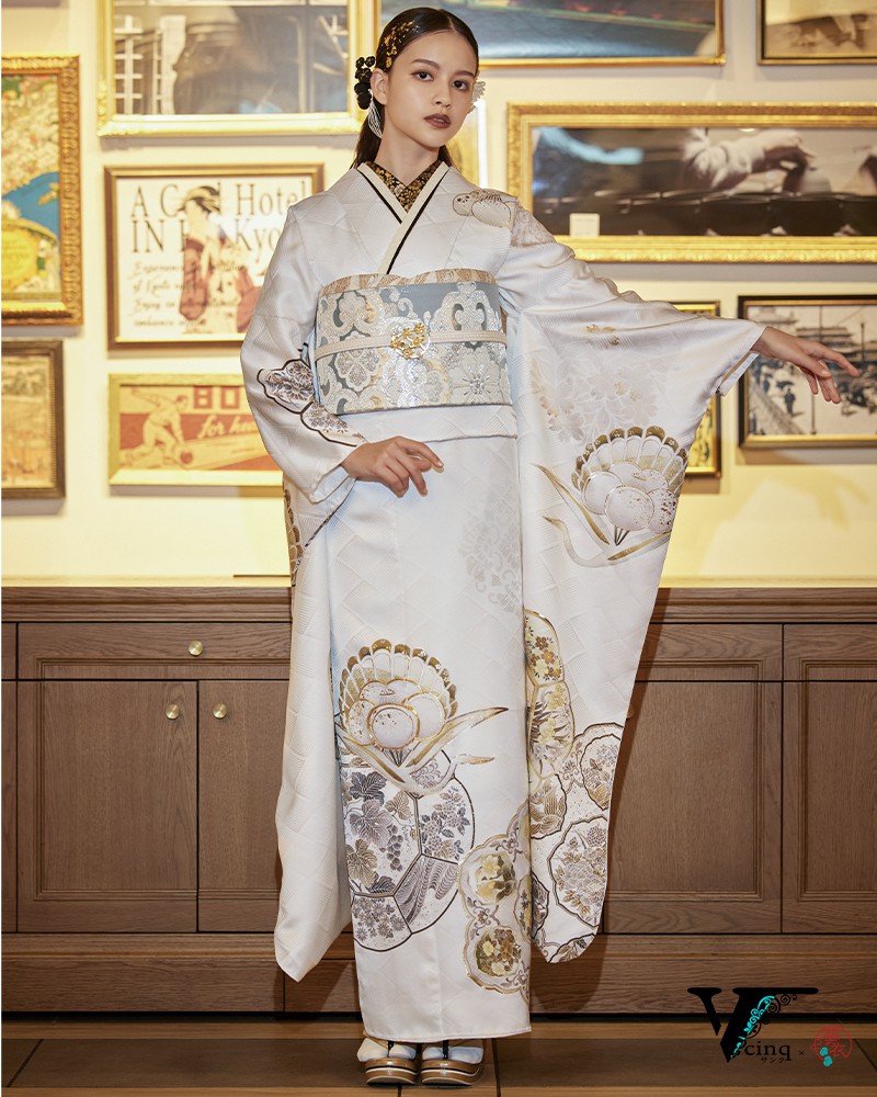 楽天市場】【振袖 レンタル】 結婚式 結納R1989 正絹 白 鶴に椿文 V