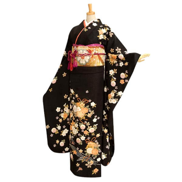 楽天市場】【成人式 振袖 レンタル】RS168 正絹 黒 オレンジくす玉フル