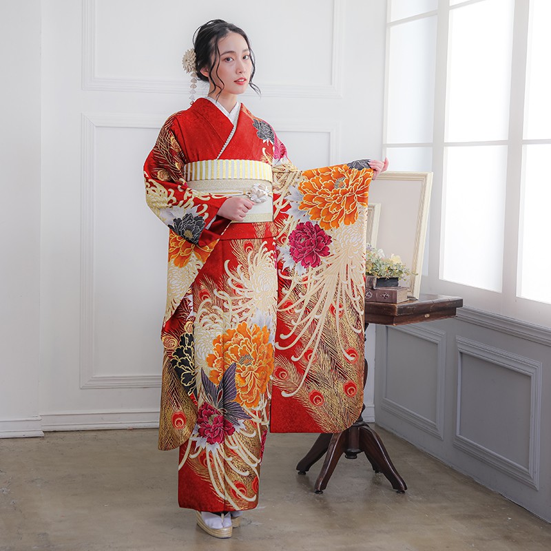 楽天市場】【成人式 振袖 レンタル】RS1083 正絹 赤 牡丹に乱菊 MURUA