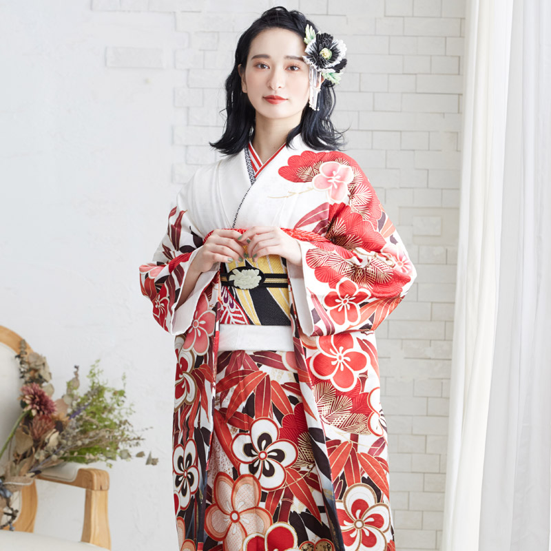 楽天市場】【成人式 振袖 レンタル】RS1084 正絹 白 松竹梅フルセット