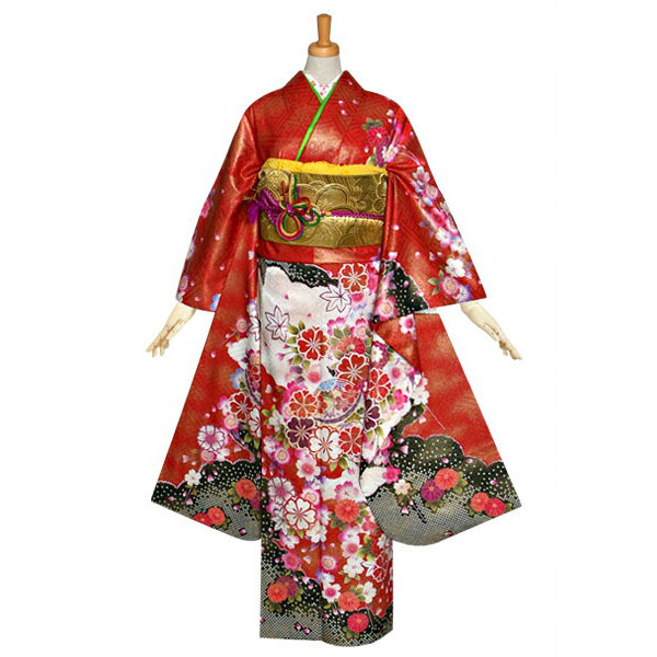 楽天市場】【成人式 振袖 レンタル】RS1093 正絹 赤 金砂子 桜に手毬