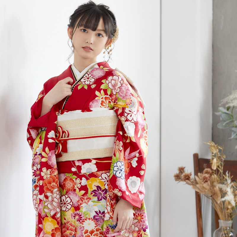 楽天市場】【成人式 振袖 レンタル】RS1019 正絹 赤 花紋に花くす玉