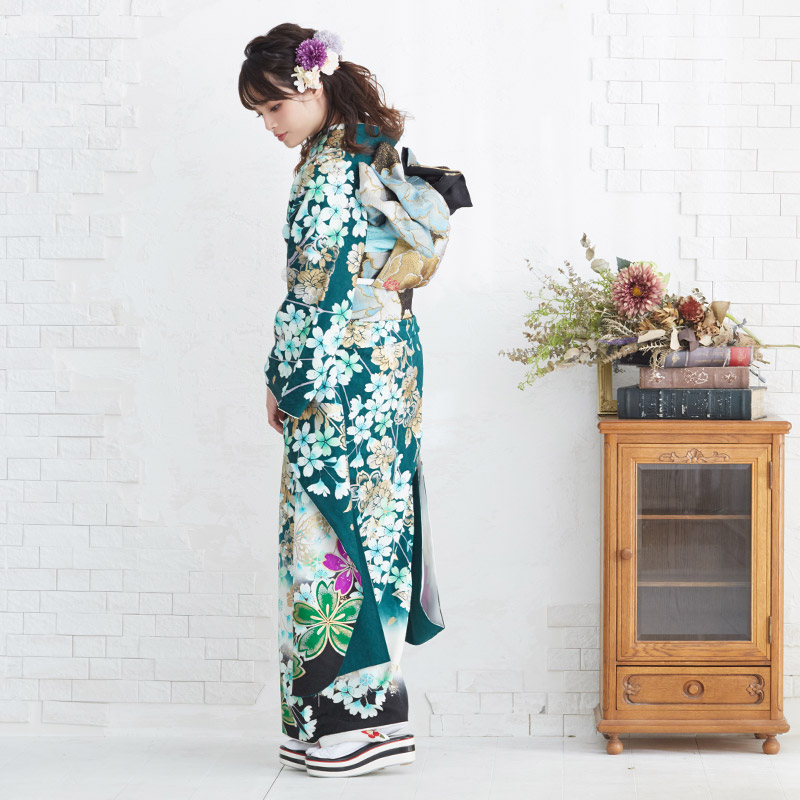 楽天市場】【成人式 振袖 レンタル】RS1156 正絹 緑 枝垂桜に蝶フル