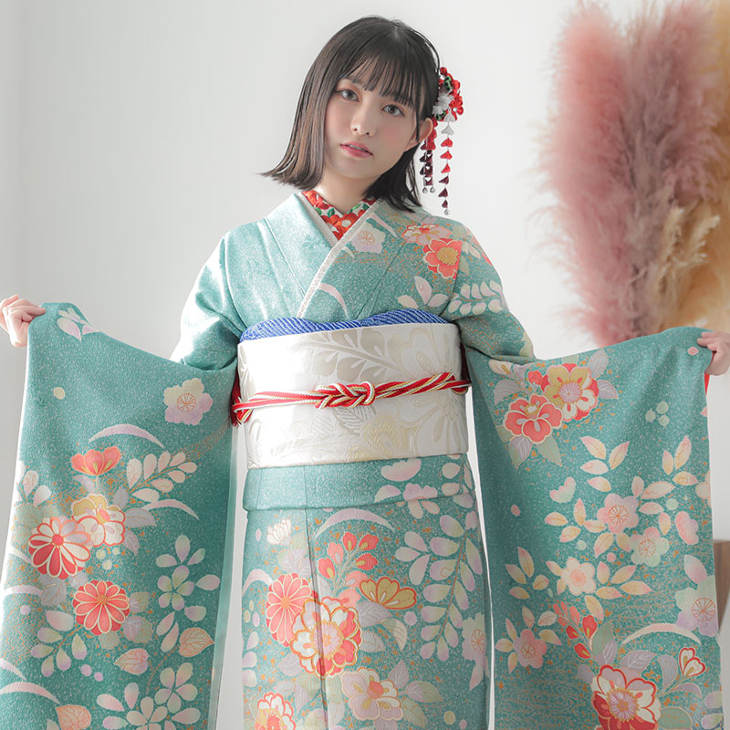 成人式前お値下げ！！【緑色グラデーション無地振袖】 成人式前お