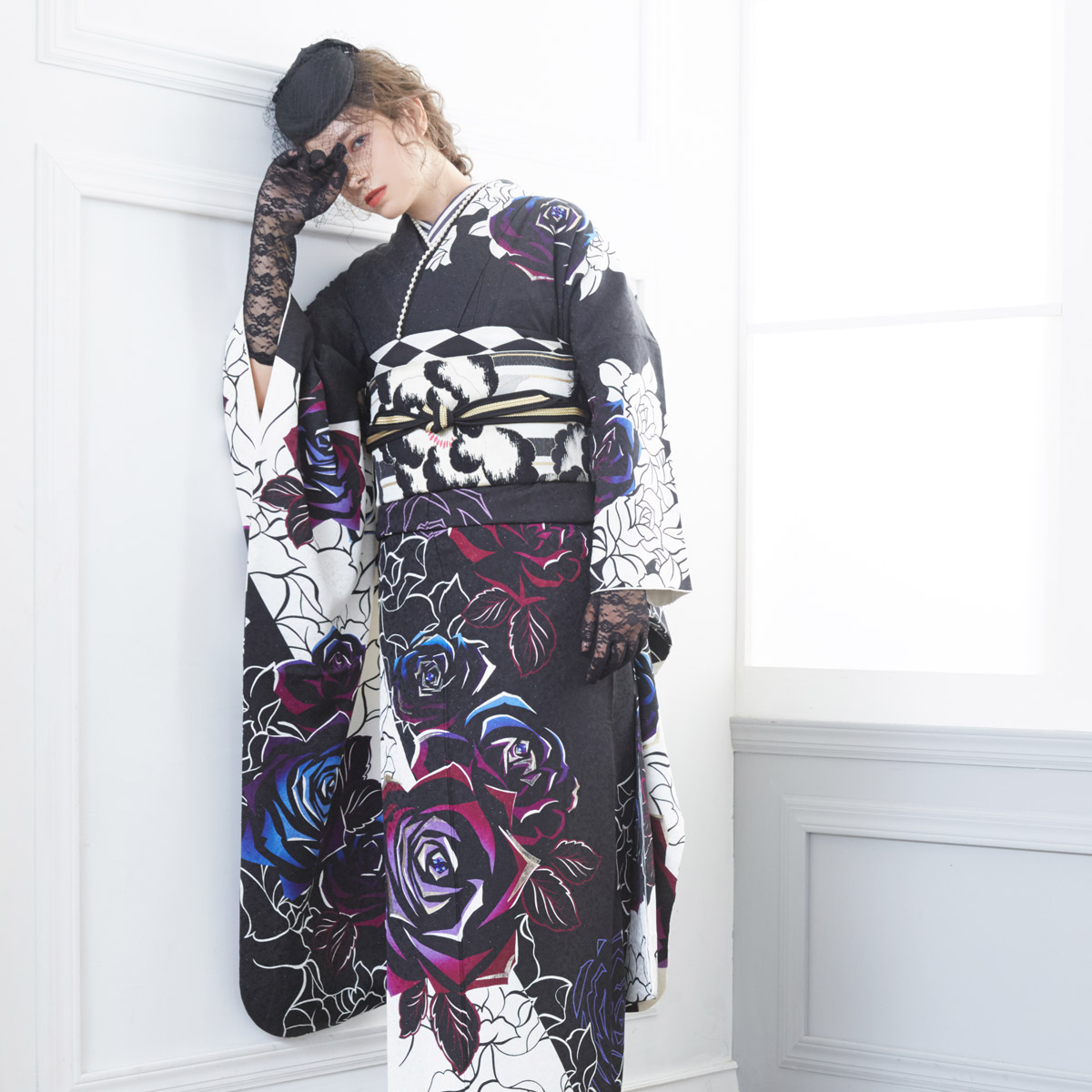 楽天市場】【成人式 振袖 レンタル】RS1138 正絹 黒 薔薇フルセット