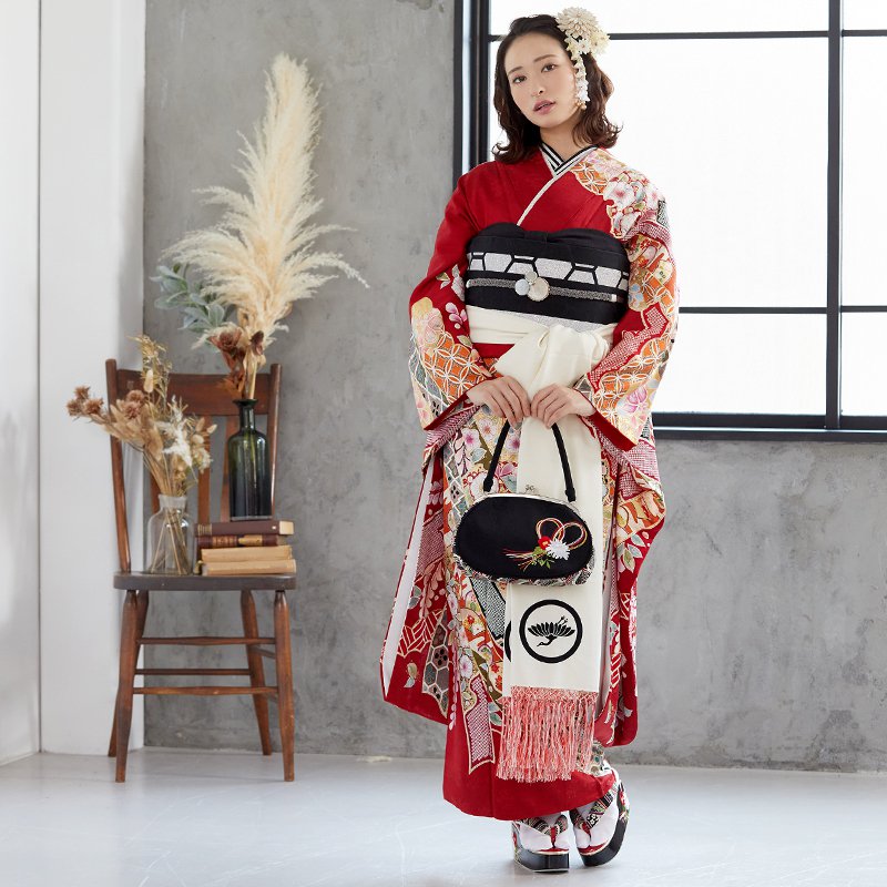 楽天市場】【成人式 振袖 レンタル】RS1244 正絹 赤 雲取熨斗に辻が花