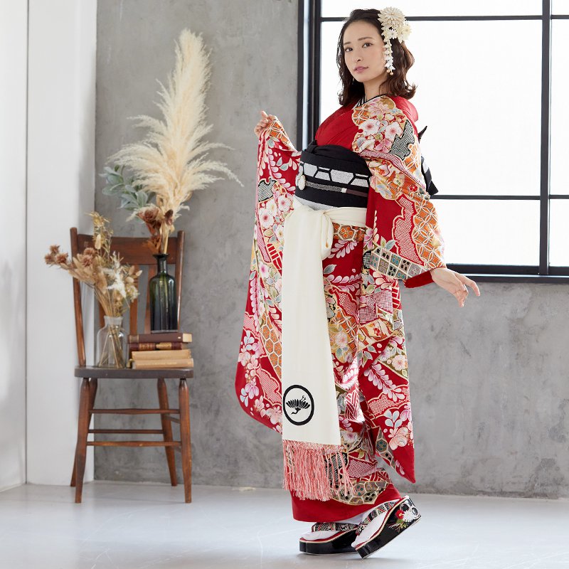 楽天市場】【成人式 振袖 レンタル】RS1245 正絹 赤 雲取熨斗に辻が花