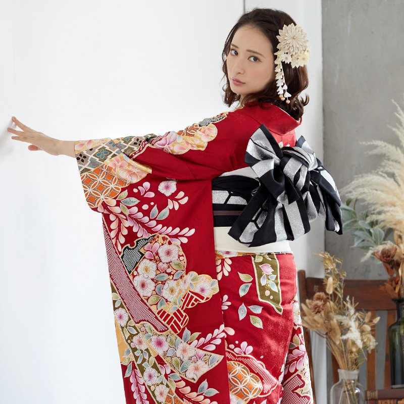 楽天市場】【成人式 振袖 レンタル】RS1245 正絹 赤 雲取熨斗に辻が花
