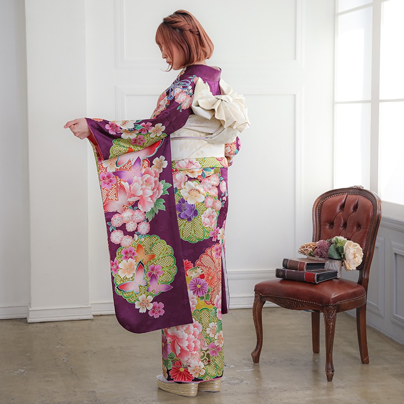 楽天市場】【成人式 振袖 レンタル】RS1209 正絹 紫 菊牡丹に蝶 Lako