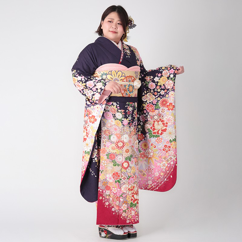 楽天市場】【成人式 振袖 レンタル】RS1212 正絹 紺 桜菊花に宝づくし