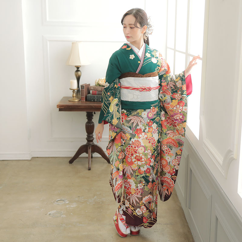 楽天市場】【振袖 レンタル】 結婚式 結納R1351 正絹 緑 豪華古典