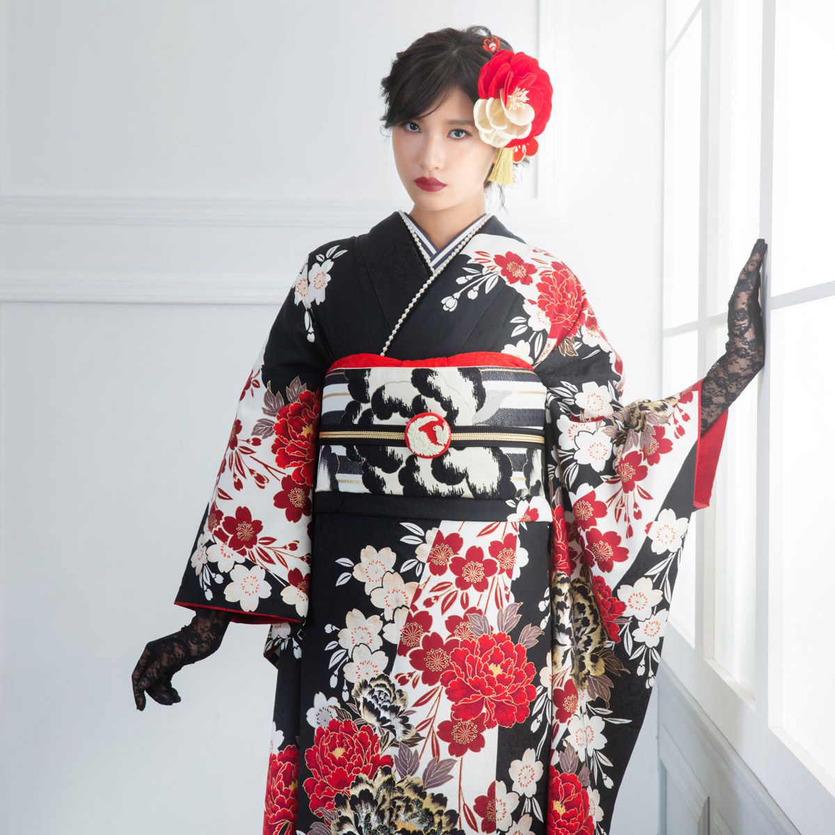 楽天市場】【振袖 レンタル】 結婚式 結納R1359 正絹 黒 豪華金彩 牡丹