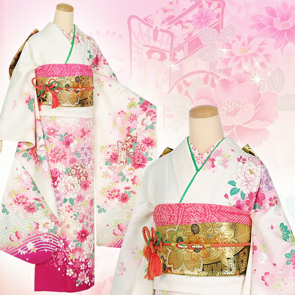 楽天市場】【成人式 振袖 レンタル】RS1361 正絹 白 桜牡丹にまりフル