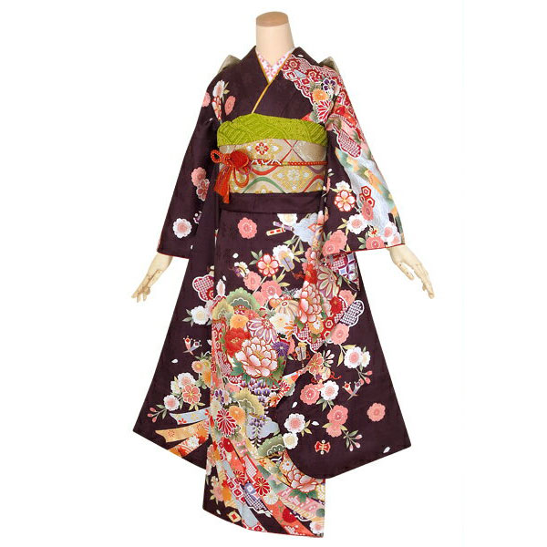 楽天市場】【成人式 振袖 レンタル】RS1381 正絹 茶 吉祥花紋に