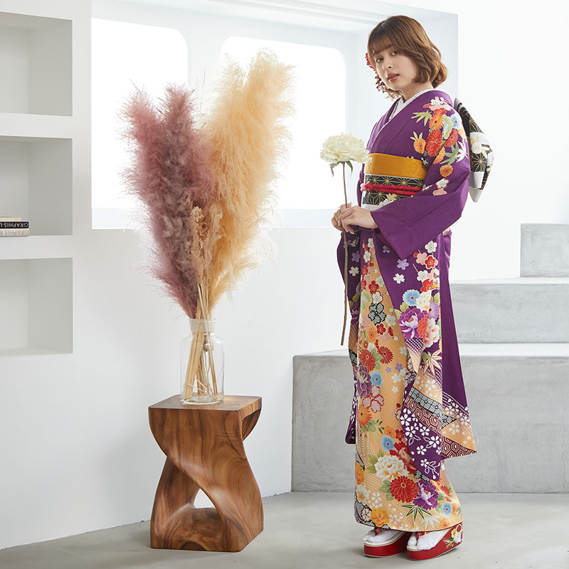 楽天市場】【成人式 振袖 レンタル】RS1336 正絹 紫 牡丹と松竹梅フル