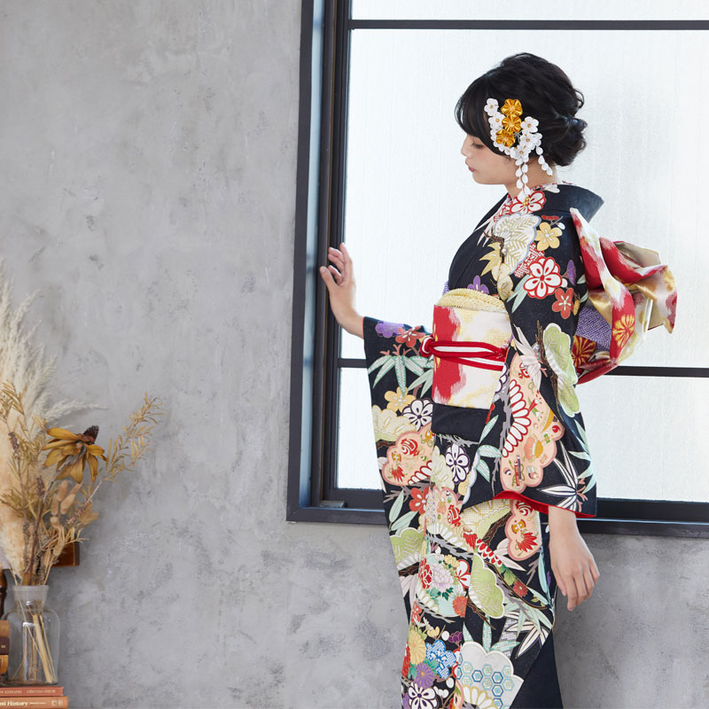 楽天市場】成人式早割クーポン10％オフ【振袖 レンタル】RS483 正絹 黒